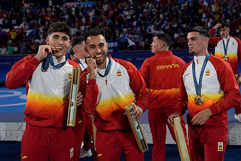 2024 Paris Olympics Football: Spain players celebrate winning the gold medal